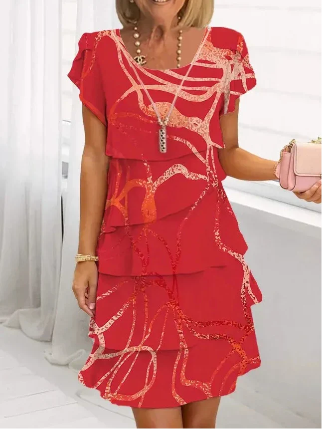 Women's Layered Ruffle Midi Dress - Effortless Elegance
