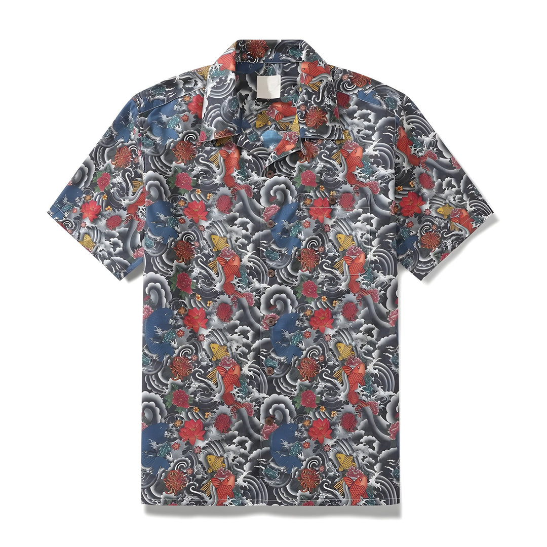 Men's Printed Resort Shirt – Lightweight Holiday Button-Up – Kujaku