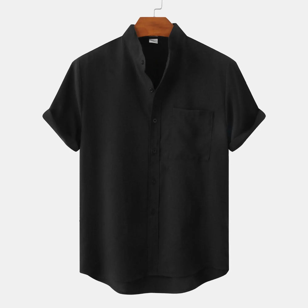 Men's Linen Blend Grandad Collar Shirt – Relaxed Summer Fit