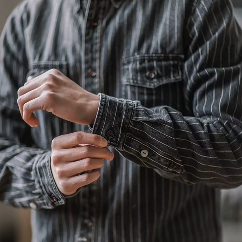 Men's Pinstripe Denim Shirt – Stretch Cotton Workwear Shirt – view 5