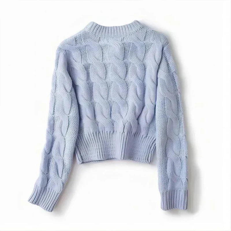 Women's Soft Cropped Knit Jumper – Easy Layering Essential – Blue