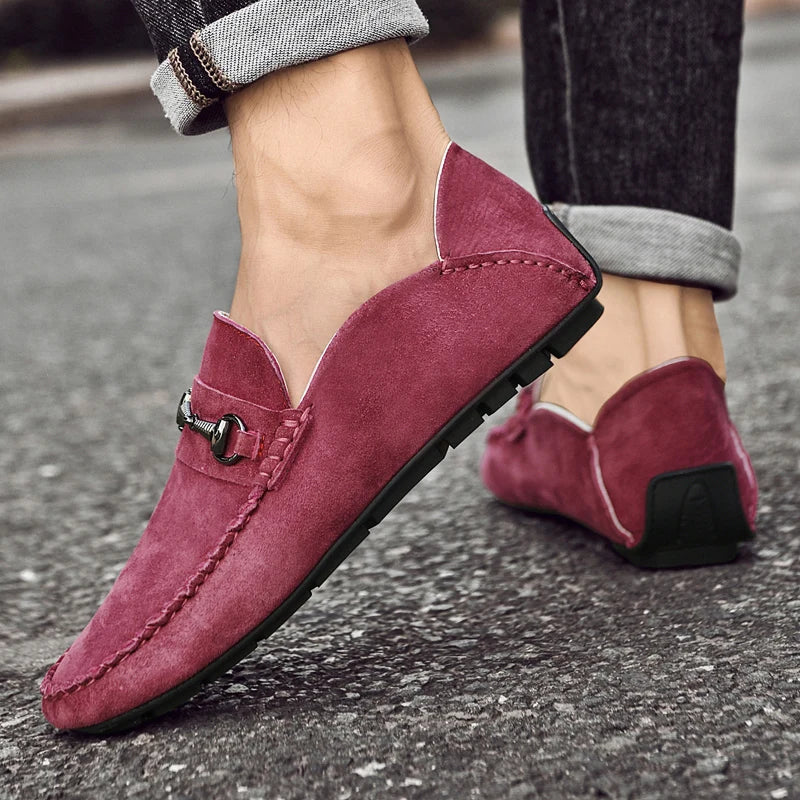 Men's Suede Loafers – Horse-Bit Detail, Non-Slip Sole