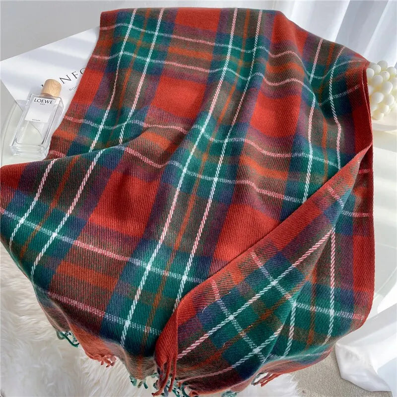 Women's Cashmere-Blend Plaid Scarf – Lightweight Winter Layer
