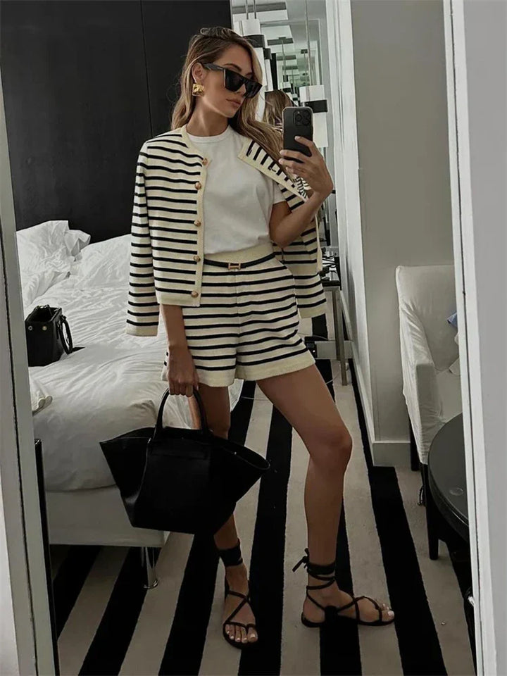 Women's Bella Ribbed Knit Co-Ord Set – Top and Flowy Shorts – view 3