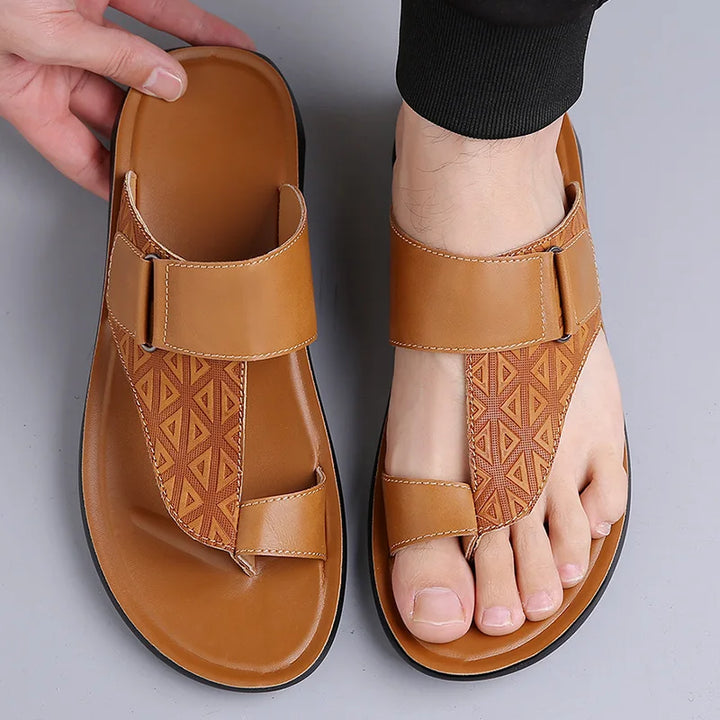 Men's Leather Sandals – Cushioned Toe-Loop Summer Slides – view 7