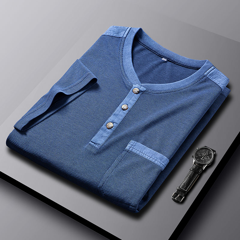Men's Waffle-Knit Henley Top – Short Sleeve Casual Layer – view 5