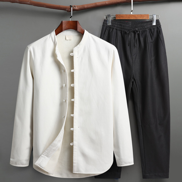 Men's Linen Lounge Set – Mandarin Collar Two-Piece Summer Co-ord – view 3
