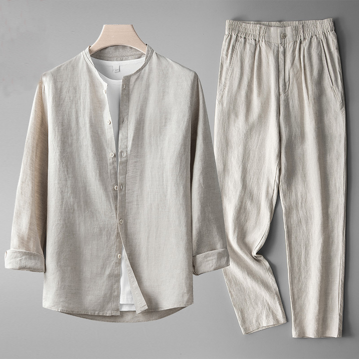 Gianni Men's Linen Co-ord Set – Band Collar Shirt & Trousers