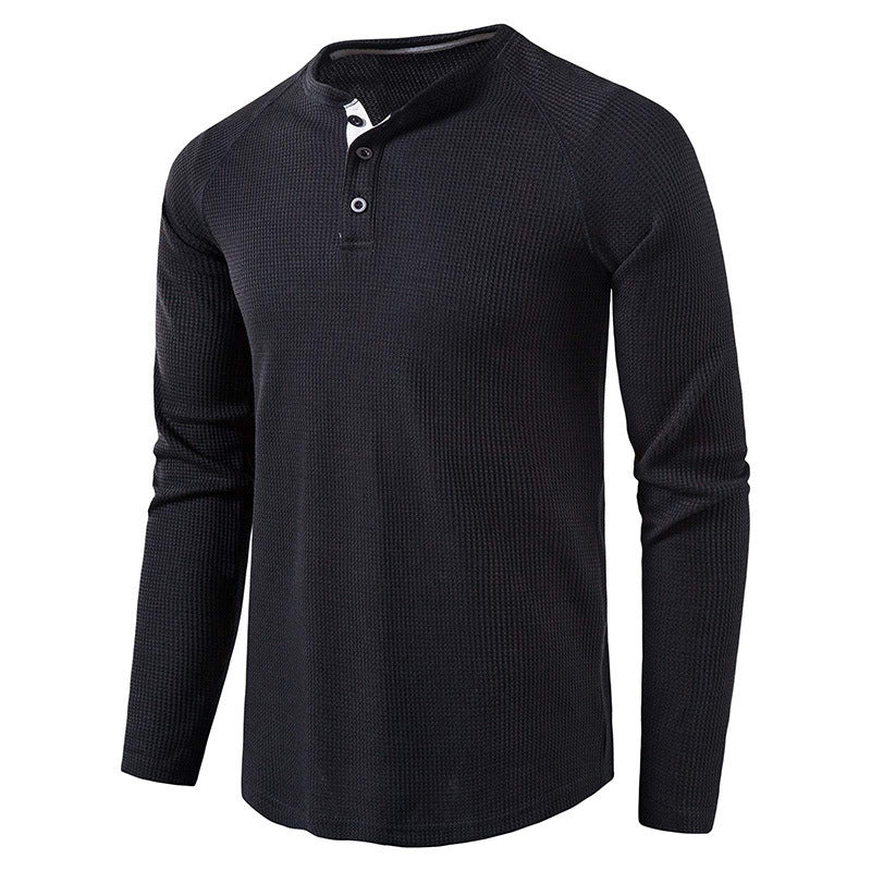 Men's Waffle Knit Henley Top – Breathable Button Placket Shirt – view 3