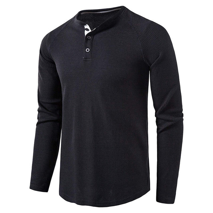 Men's Waffle Knit Henley Top – Breathable Button Placket Shirt – view 3