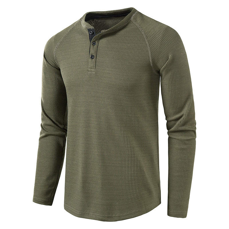 Men's Waffle Knit Henley Top – Breathable Button Placket Shirt – view 2