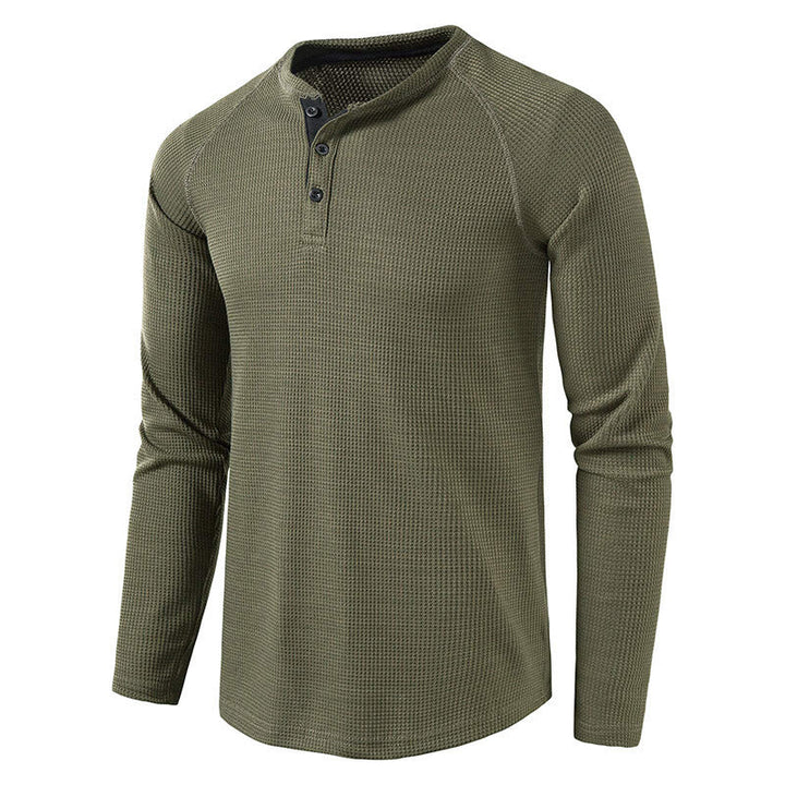 Men's Waffle Knit Henley Top – Breathable Button Placket Shirt – view 2