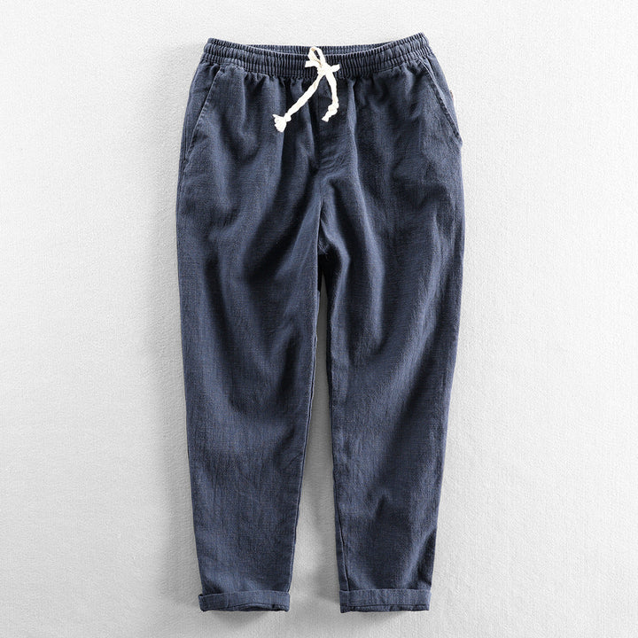 Men's Linen Drawstring Trousers – Relaxed Summer Tailoring – Brown