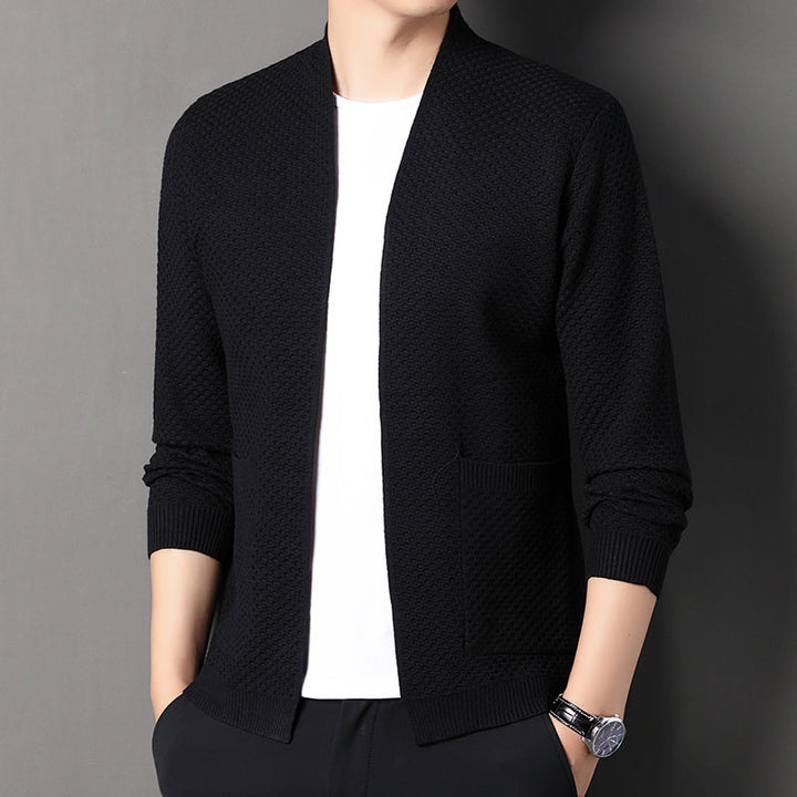 Men's Wool Blend Knit Cardigan – Textured Open-Front Layer – view 3