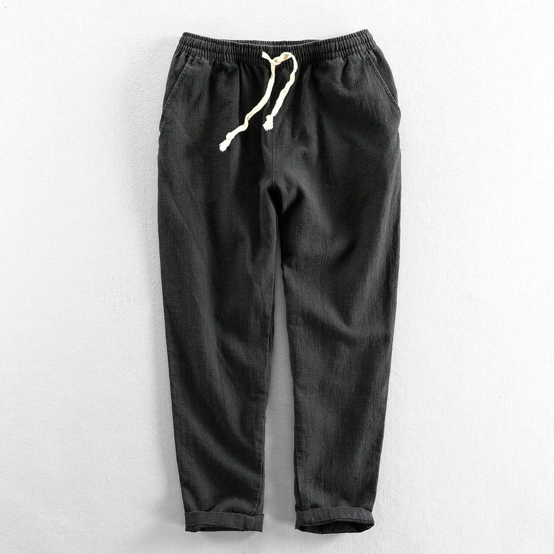 Men's Linen Drawstring Trousers – Relaxed Summer Tailoring – Black