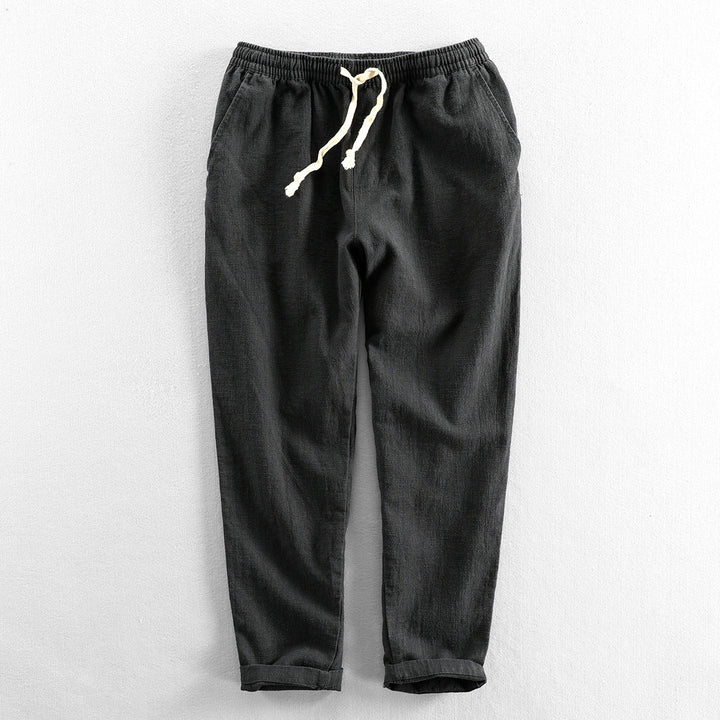 Men's Linen Drawstring Trousers – Relaxed Summer Tailoring – Black