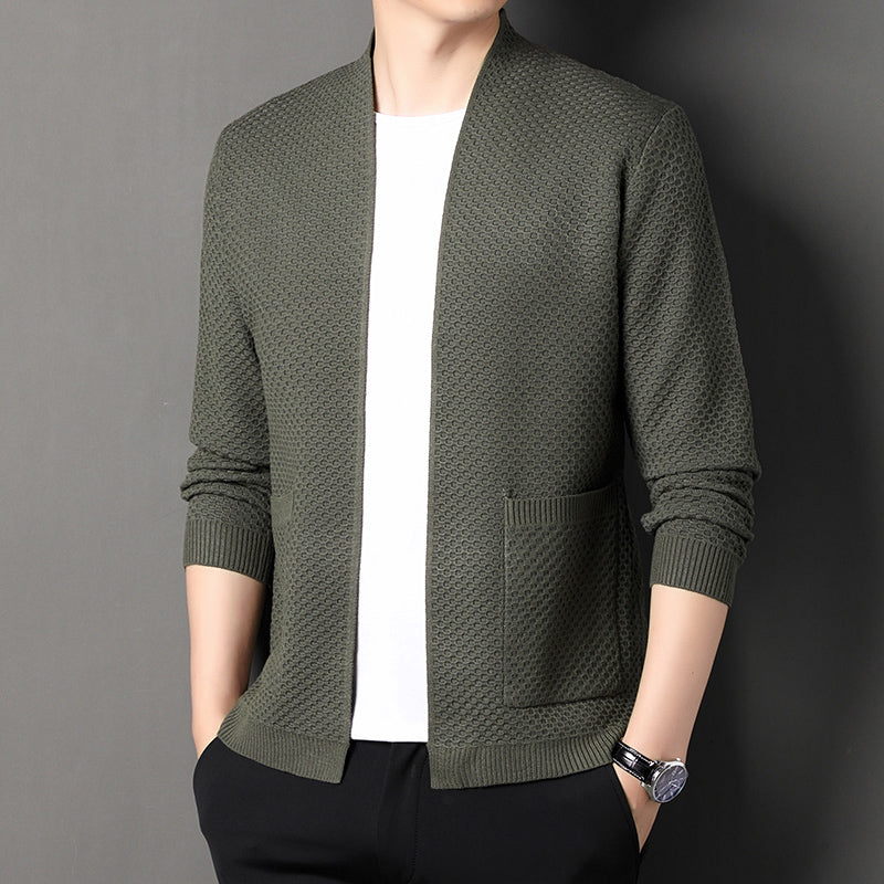 Men's Wool Blend Knit Cardigan – Textured Open-Front Layer – view 6