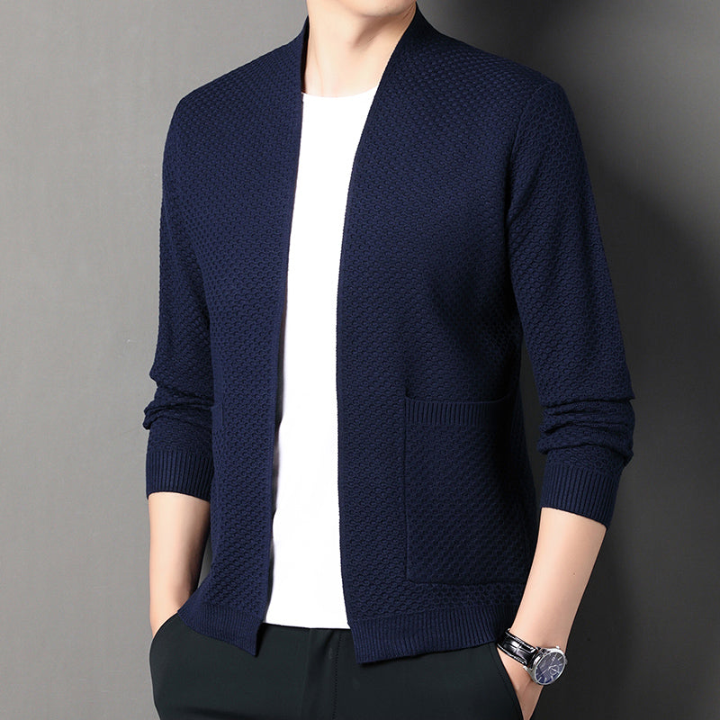Men's Wool Blend Knit Cardigan – Textured Open-Front Layer – view 7