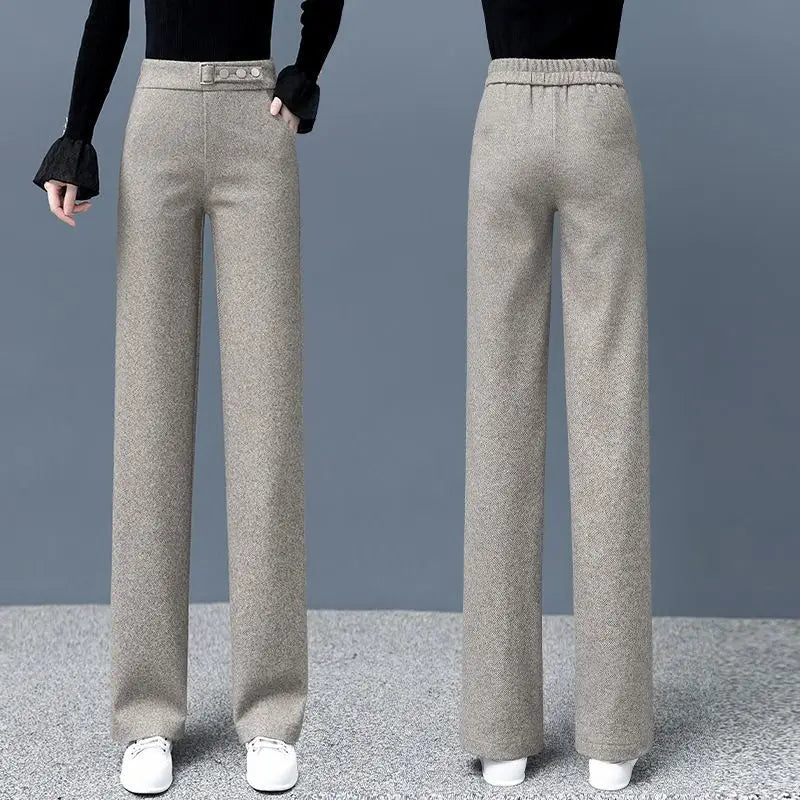 Women's Herringbone Tailored Trousers – High-Waist with Belt – view 6