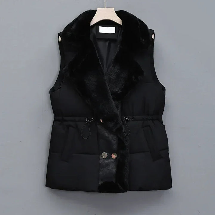 Women's Padded Gilet with Faux Fur Collar – Winter Layering – White