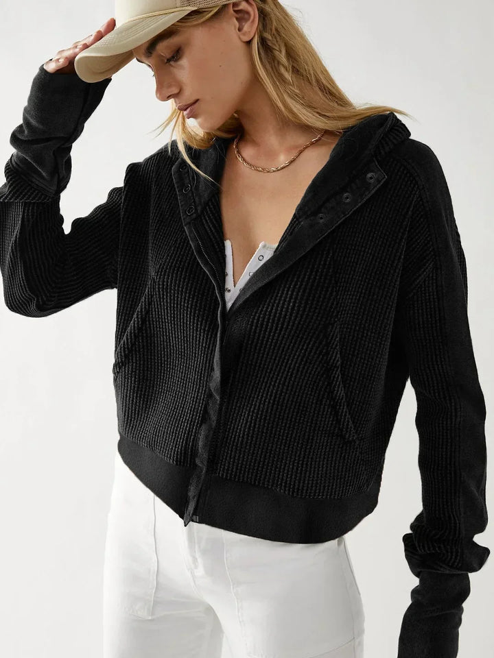 Women's Cropped Cotton Blend Hoodie – Soft Casual Layering – view 12