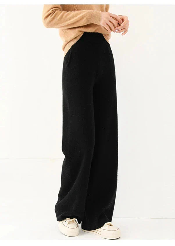 Women's Merino Wool Wide-Leg Trousers – High-Waisted Comfort