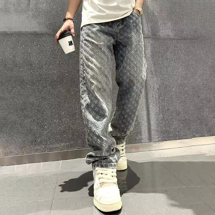 Men's Relaxed Straight-Leg Jeans – Washed Patterned Denim – view 2