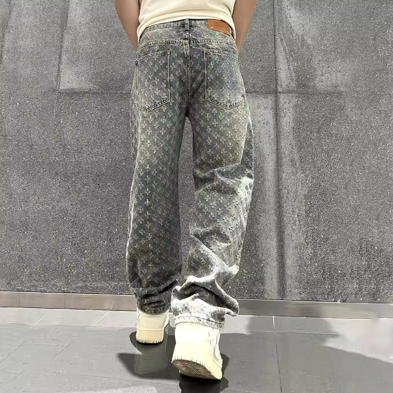 Men's Relaxed Straight-Leg Jeans – Washed Patterned Denim – view 3