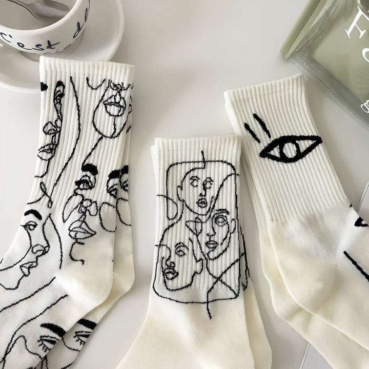 Women's Cotton Crew Socks – Atelier Abstract Line Art Design