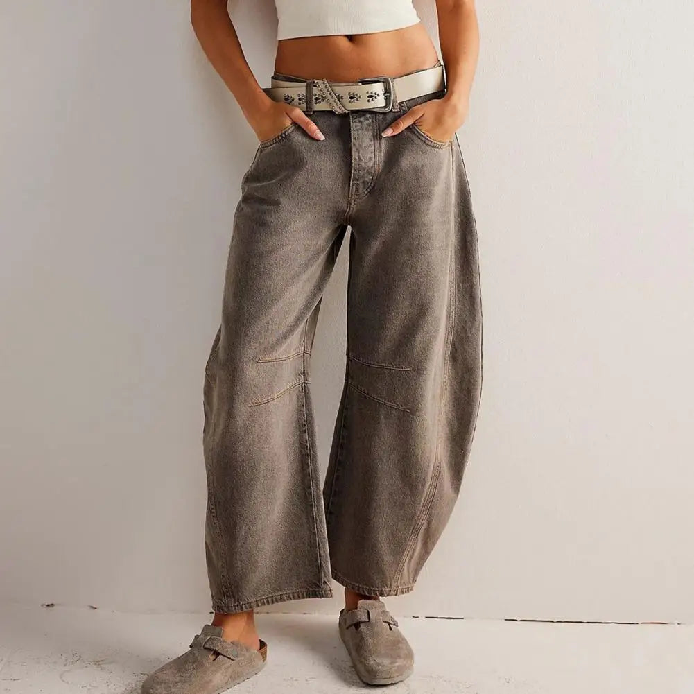 Women's Wide Leg Stretch Jeans – Relaxed Mid-Rise Ankle Length