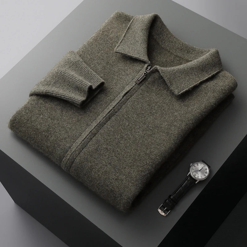 Men's Cashmere Zip Cardigan – Collared Knit with Pockets – view 10
