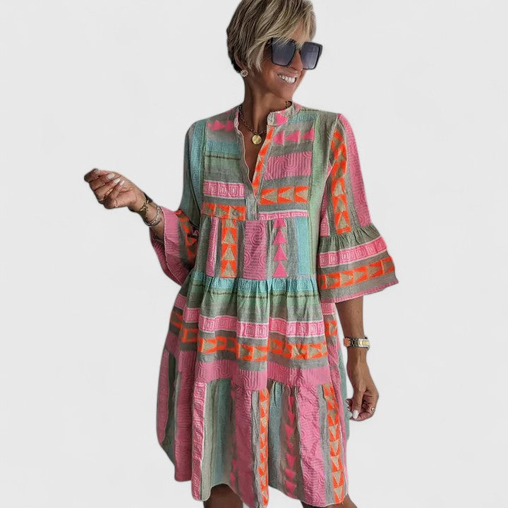 Women's Multicolor Boho Swing Dress - Effortless Everyday Charm
