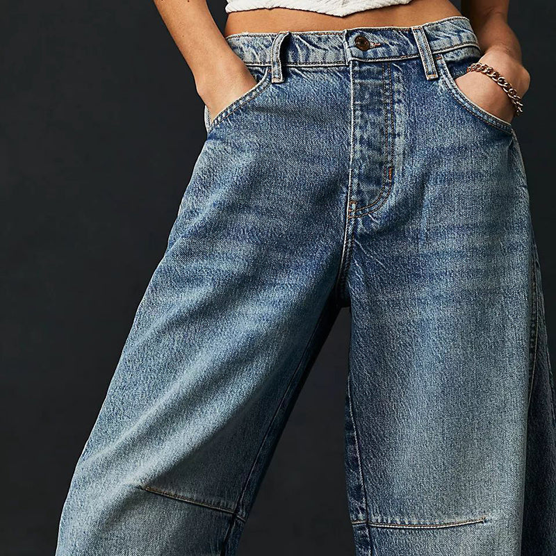 Women's Wide Leg Stretch Jeans – Relaxed Mid-Rise Ankle Length