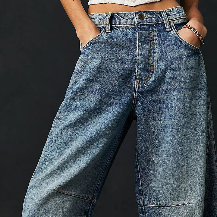 Women's Wide Leg Stretch Jeans – Relaxed Mid-Rise Ankle Length