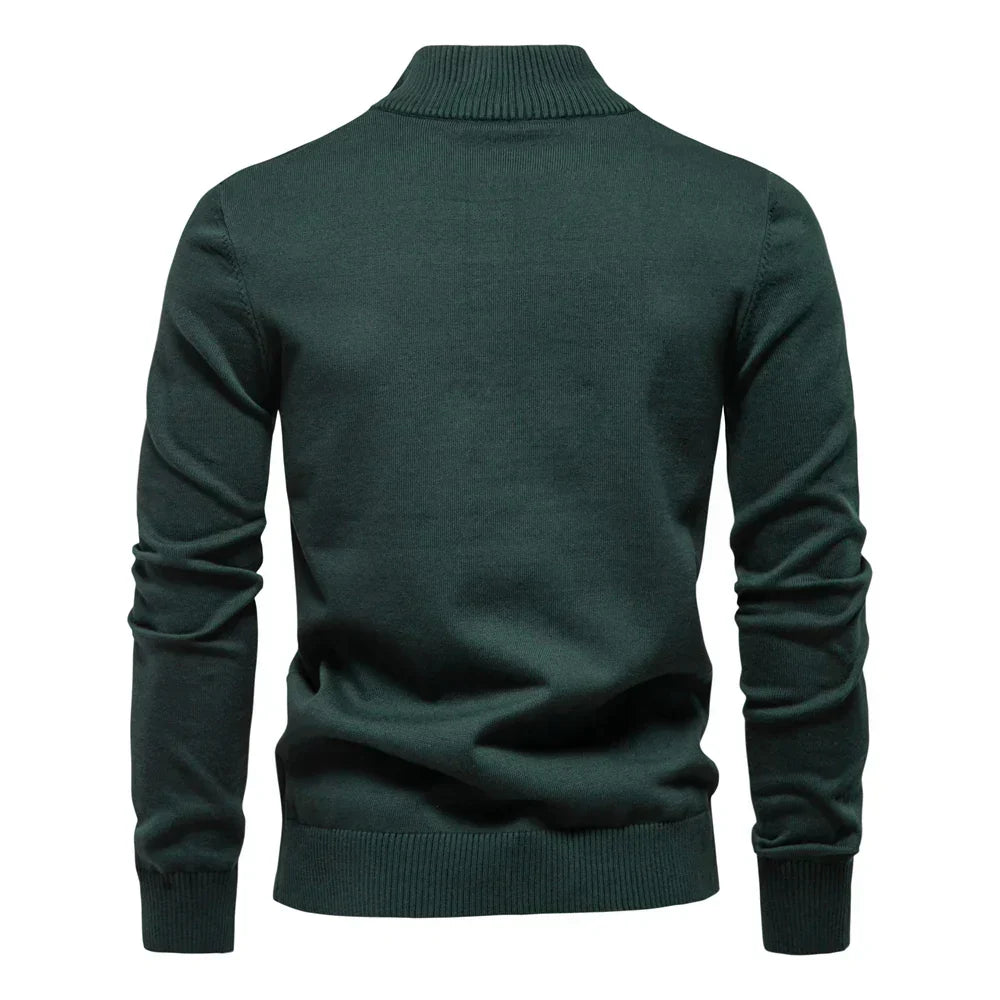 Men's Cotton Striped Jumper – Coastal Zip Collar Knit Pullover – view 6