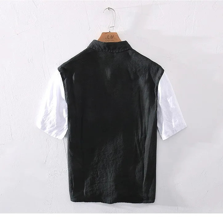 Men's Cotton Blend Shirt – Short Sleeve Panel Design – Chest Pocket – view 3