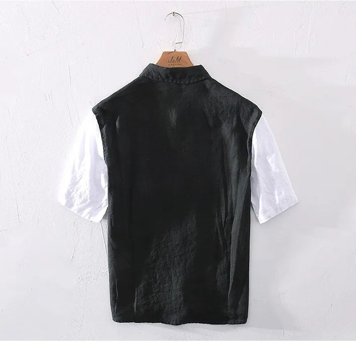 Men's Cotton Blend Shirt – Short Sleeve Panel Design – Chest Pocket – view 3