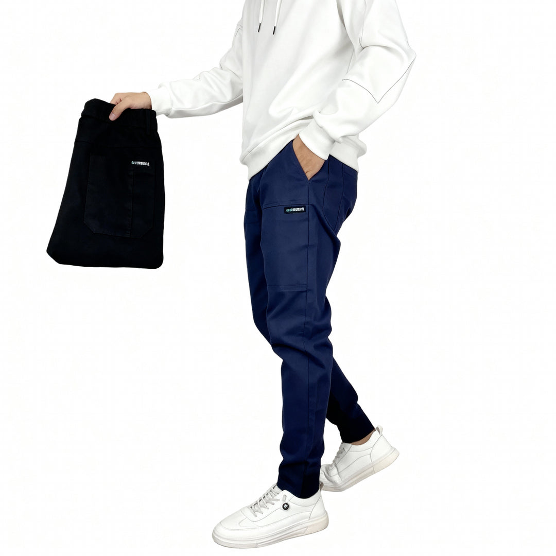 Men's Cotton-Blend Cargo Joggers – Relaxed Utility Trousers – Blue
