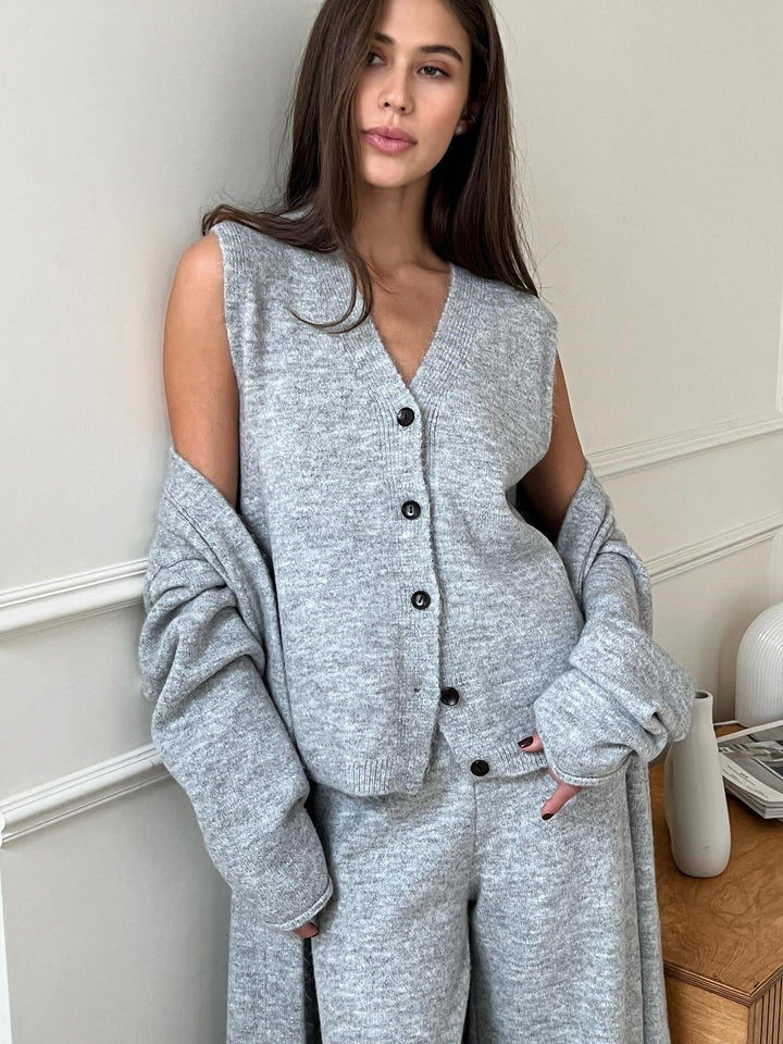 Women's Three-Piece Knit Set – Cardigan– Shirt & Trousers – view 4
