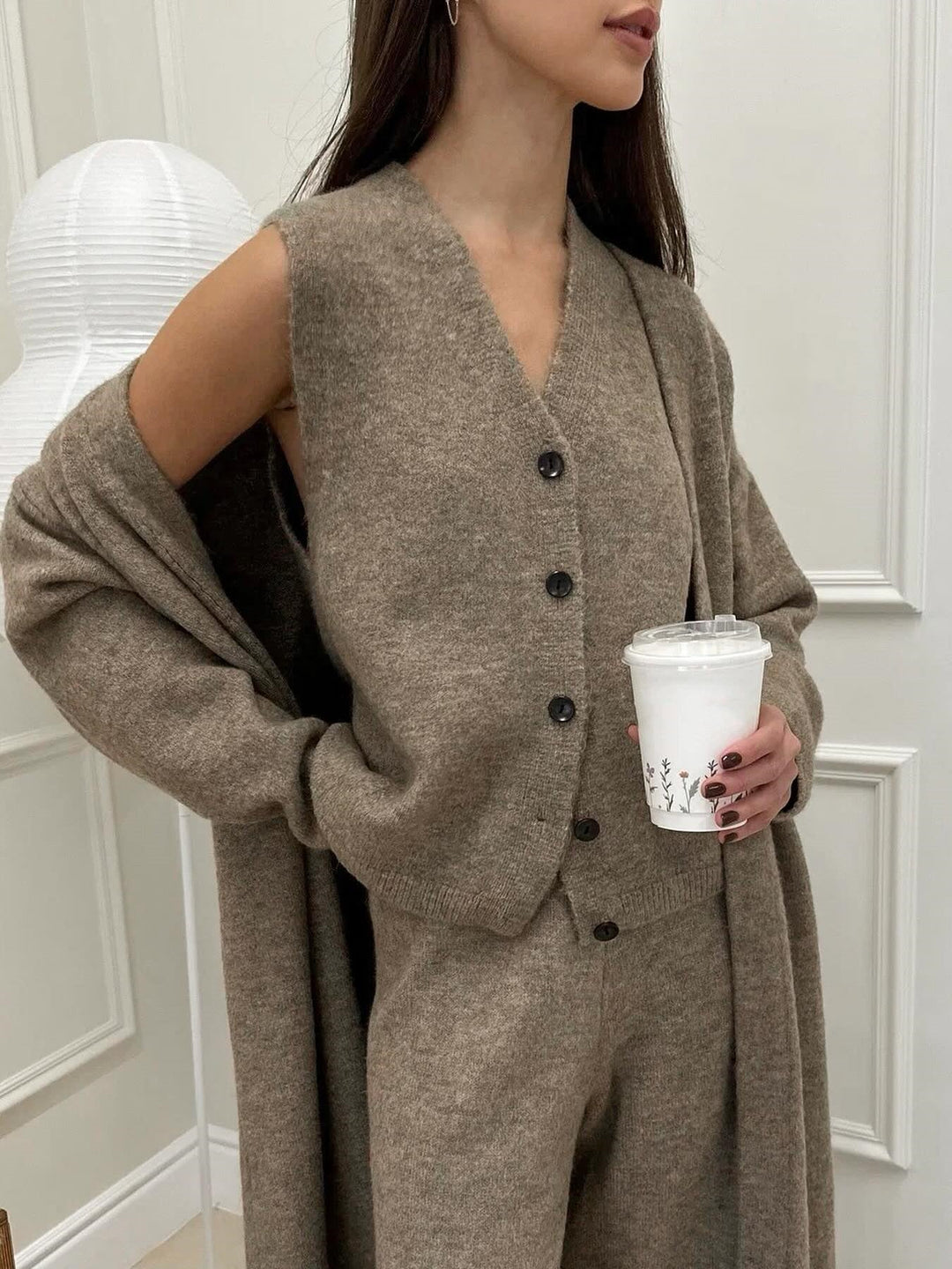 Women's Three-Piece Knit Set – Cardigan– Shirt & Trousers – view 6
