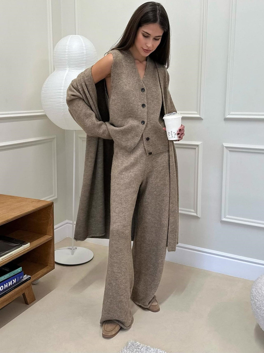 Women's Three-Piece Knit Set – Cardigan– Shirt & Trousers – view 5