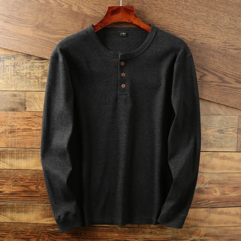 Men's Waffle-Knit Cotton Henley – Relaxed Weekend Layering Top – view 7