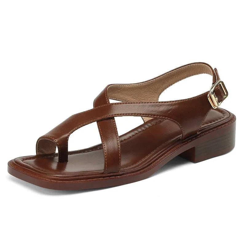 Women's Italian Leather Sandals – Cushioned Low Heel Comfort