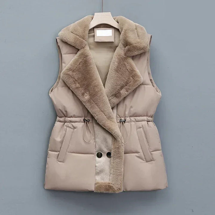 Women's Padded Gilet with Faux Fur Collar – Winter Layering