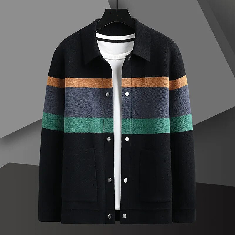 Men's Striped Jacquard Knit Cardigan – Smart-Casual Button-Up – view 4