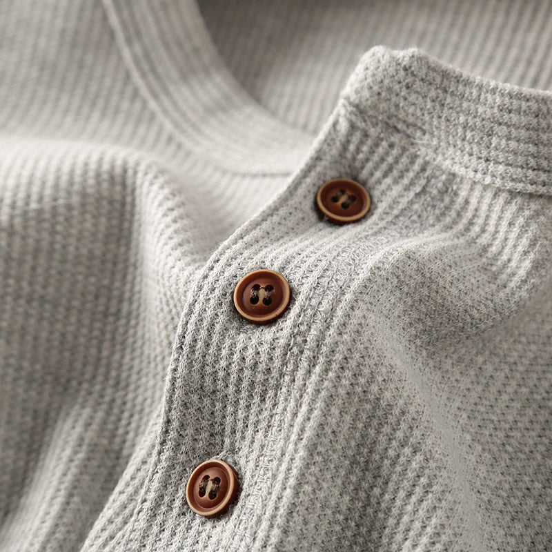 Men's Waffle-Knit Cotton Henley – Relaxed Weekend Layering Top – view 3