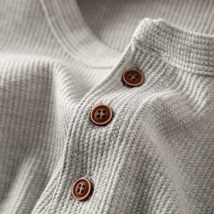 Men's Waffle-Knit Cotton Henley – Relaxed Weekend Layering Top – view 3