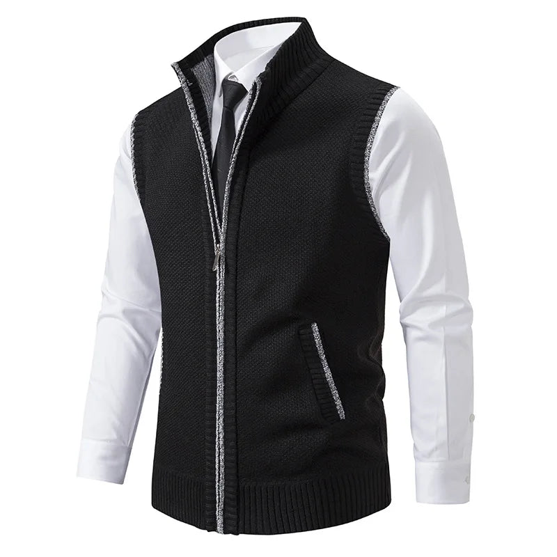 Men's Knitted Zip-Up Gilet – Funnel Neck Vest for Smart Layering