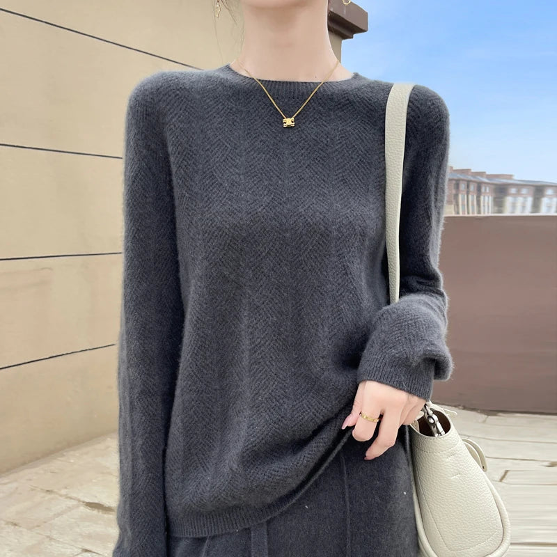 Women's Merino Wool Chevron Knit Jumper – Relaxed Fit Knitwear