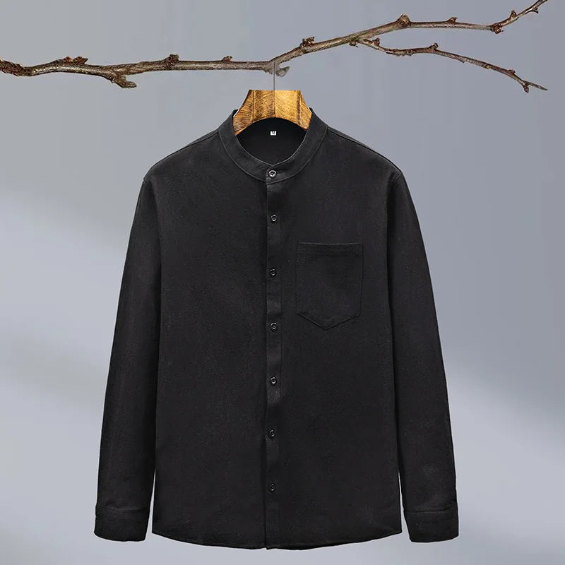 Men's Linen Blend Grandad Collar Shirt – Tailored Summer Fit – view 8